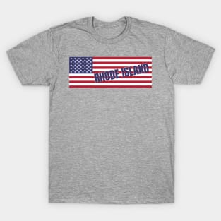 Rhode Island State in American Flag T-Shirt